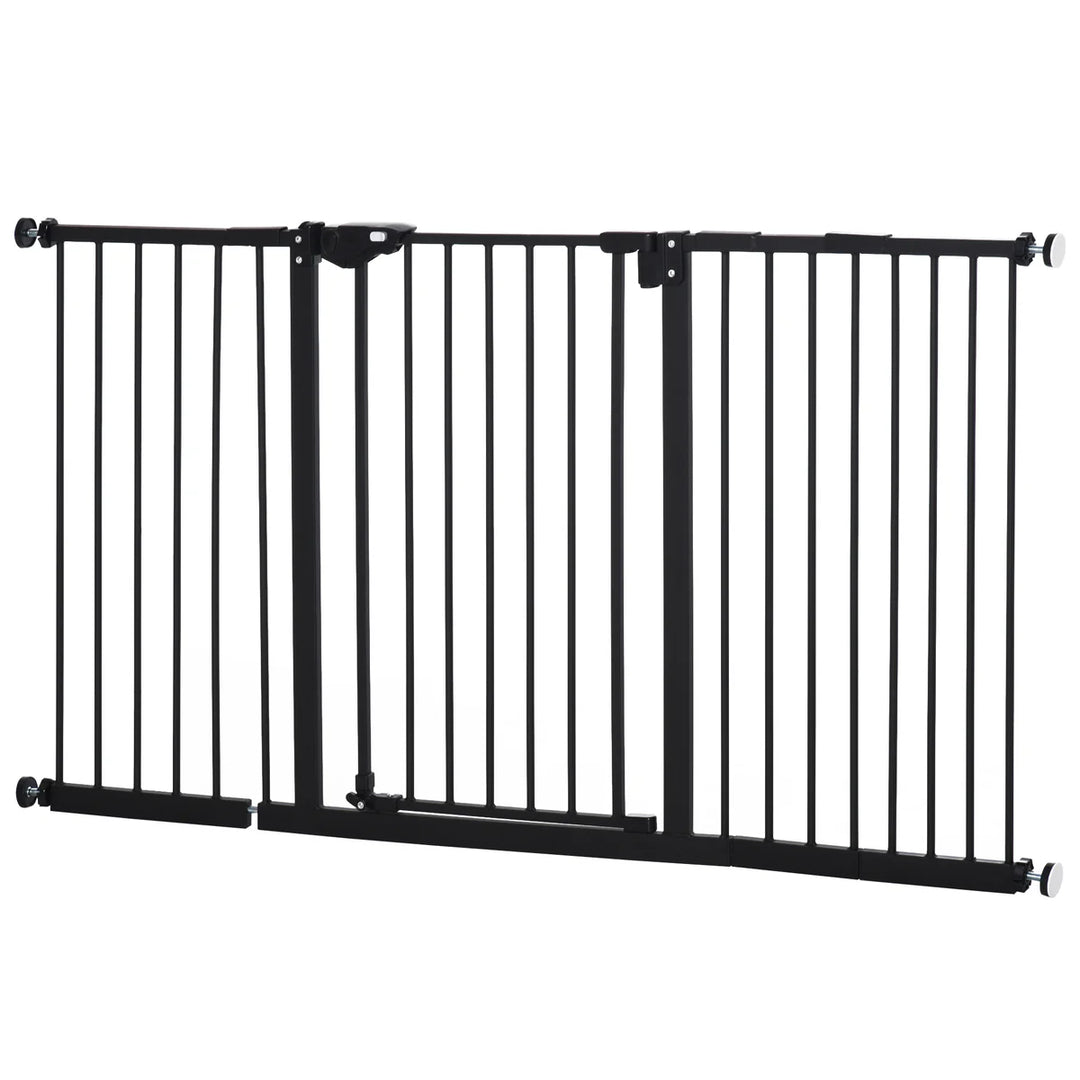 Retractable Pet Safety Gate with 3 Extensions and Adjustable Screws 76.2 x 152.3 cm - Black