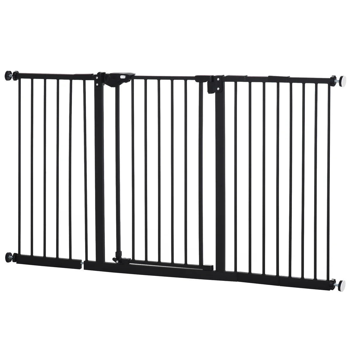 Retractable Pet Safety Gate with 3 Extensions and Adjustable Screws 76.2 x 152.3 cm - Black