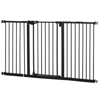 Retractable Pet Safety Gate with 3 Extensions and Adjustable Screws 76.2 x 152.3 cm - Black