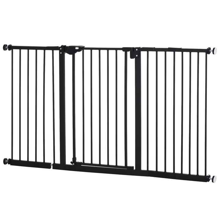 Retractable Pet Safety Gate with 3 Extensions and Adjustable Screws 76.2 x 152.3 cm - Black