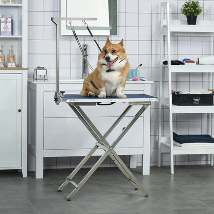 Foldable Adjustable 29" Pet Grooming Arm with Clamp, 2 Haunch Holders & Loop for Medium Dogs - Silver