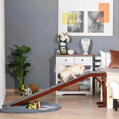 Pet Ramp for Dogs with Non-Slip Carpet Top Platform Pine Wood 188 x 40.5 x 63.5 - Brown Grey