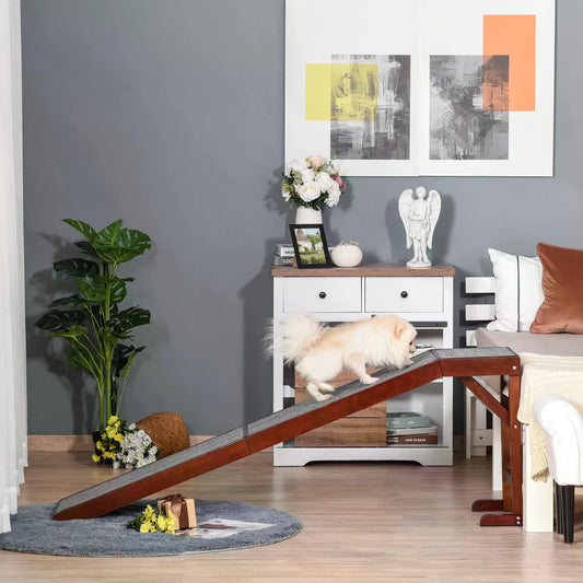 Pet Ramp for Dogs with Non-Slip Carpet Top Platform Pine Wood 188 x 40.5 x 63.5 - Brown Grey