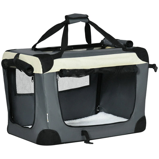 Foldable 60cm Pet Carrier with Cushion for Miniature Dogs & Cats - Grey