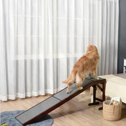 Pet Ramp for Dogs with Non-Slip Carpet Top Platform Pine Wood 188 x 40.5 x 63.5 - Brown Grey